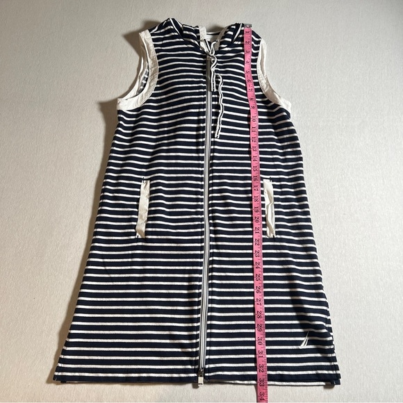 Nautica Navy + White Nautical Zip-Up Beach Cover Up w/ Hood + Pockets, Medium - Picture 6 of 11